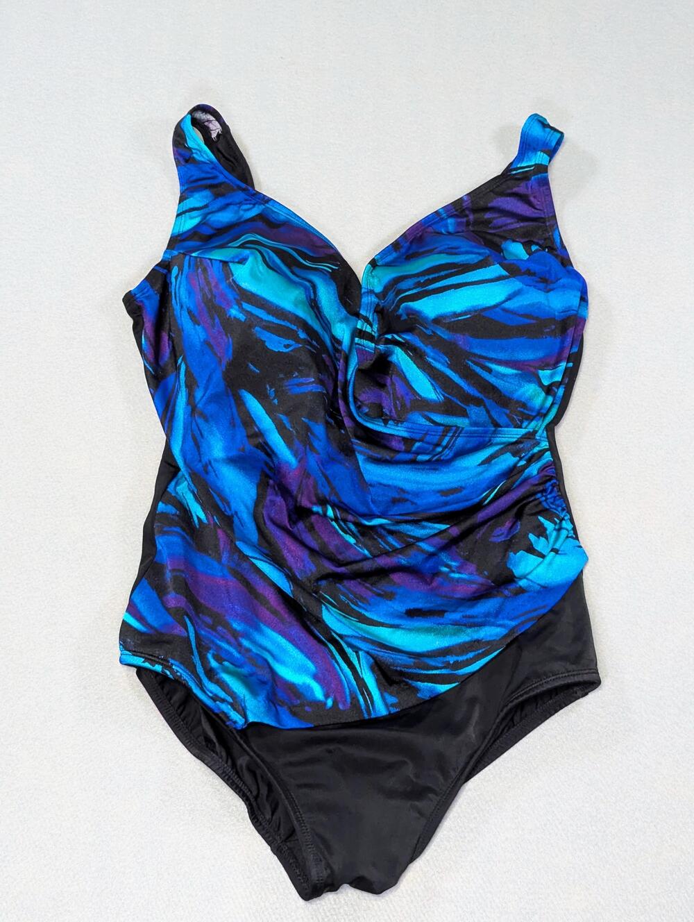 Longitude One Piece Swimsuit Womens 20W Blue Black Print Tummy Control Plus